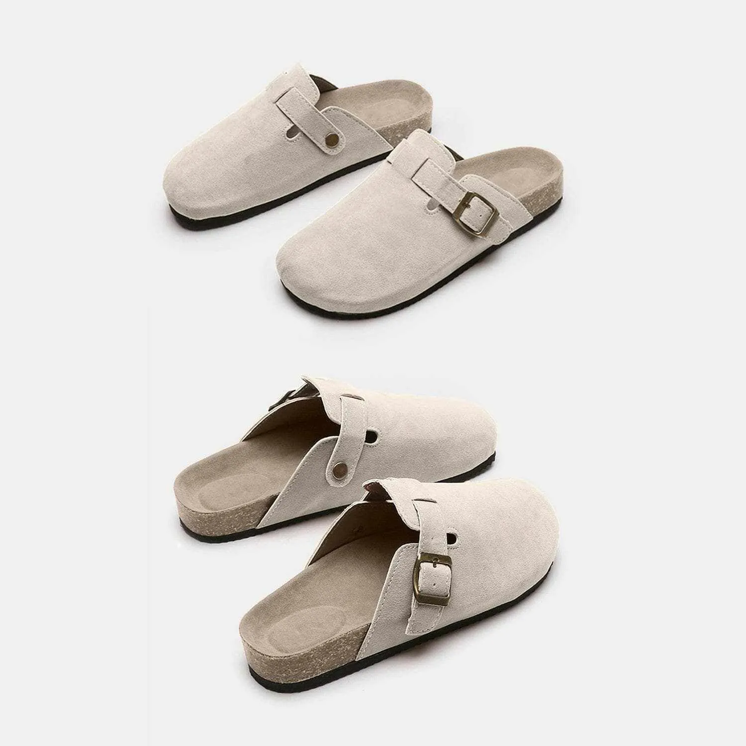 Chic suede closed-toe buckle sandals