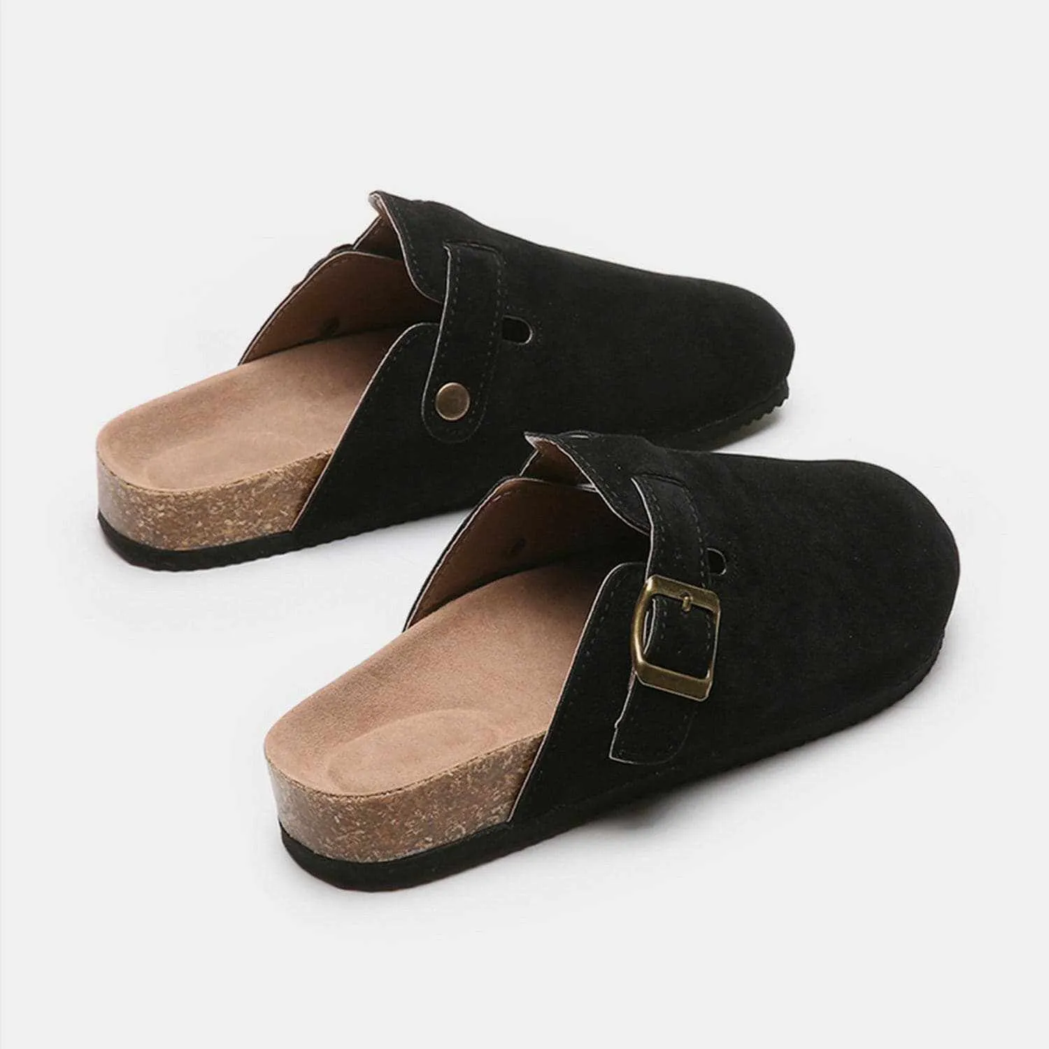 Chic suede closed-toe buckle sandals