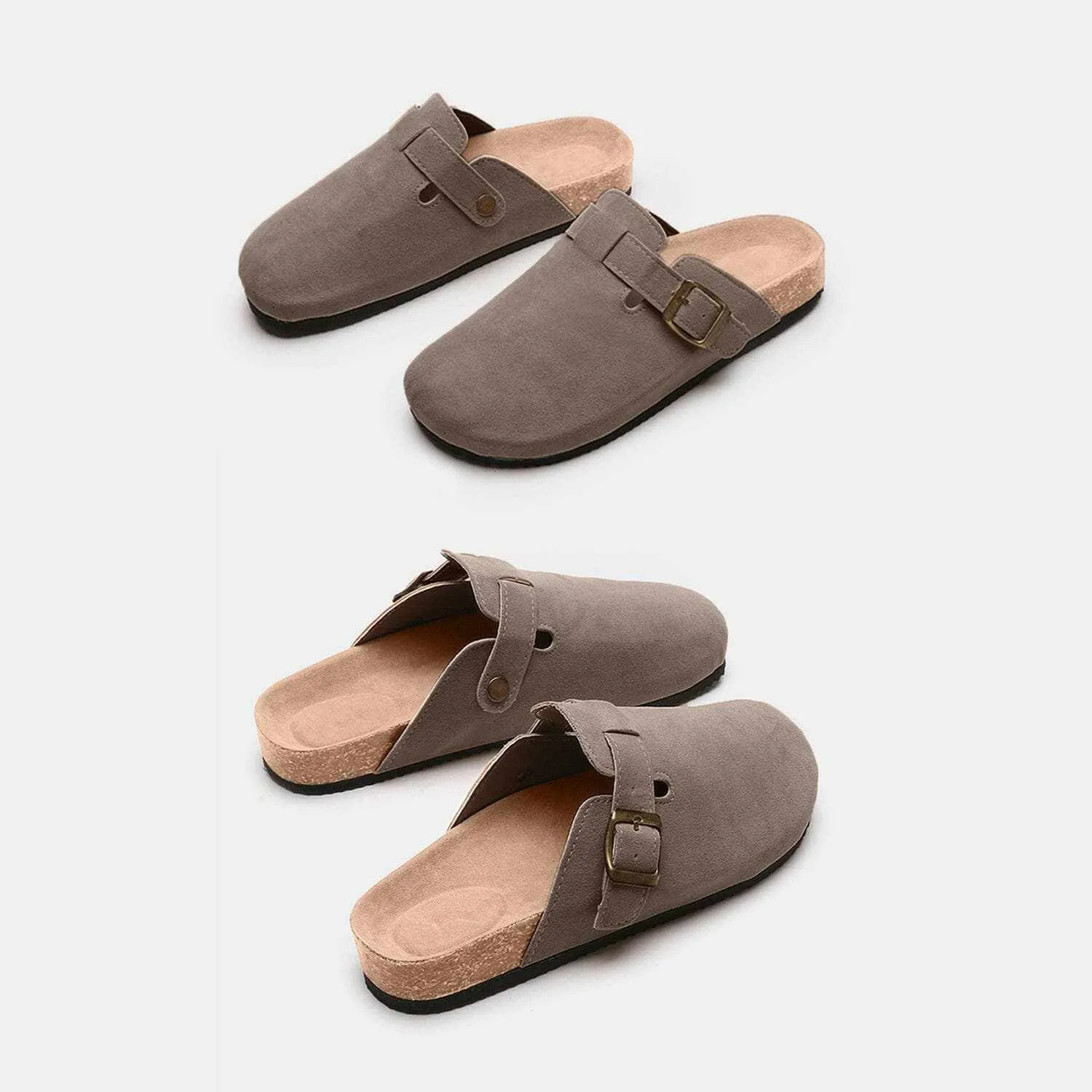 Chic suede closed-toe buckle sandals