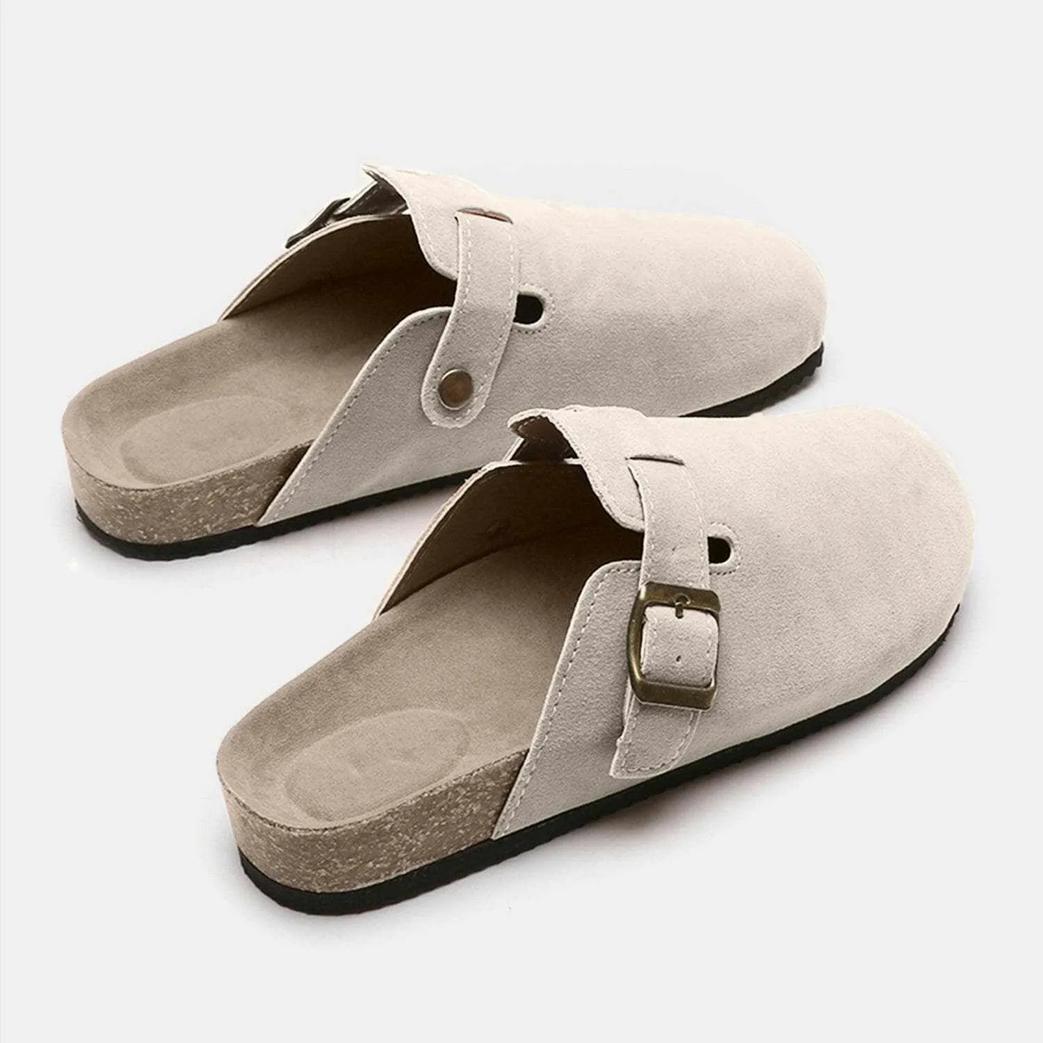 Chic suede closed-toe buckle sandals