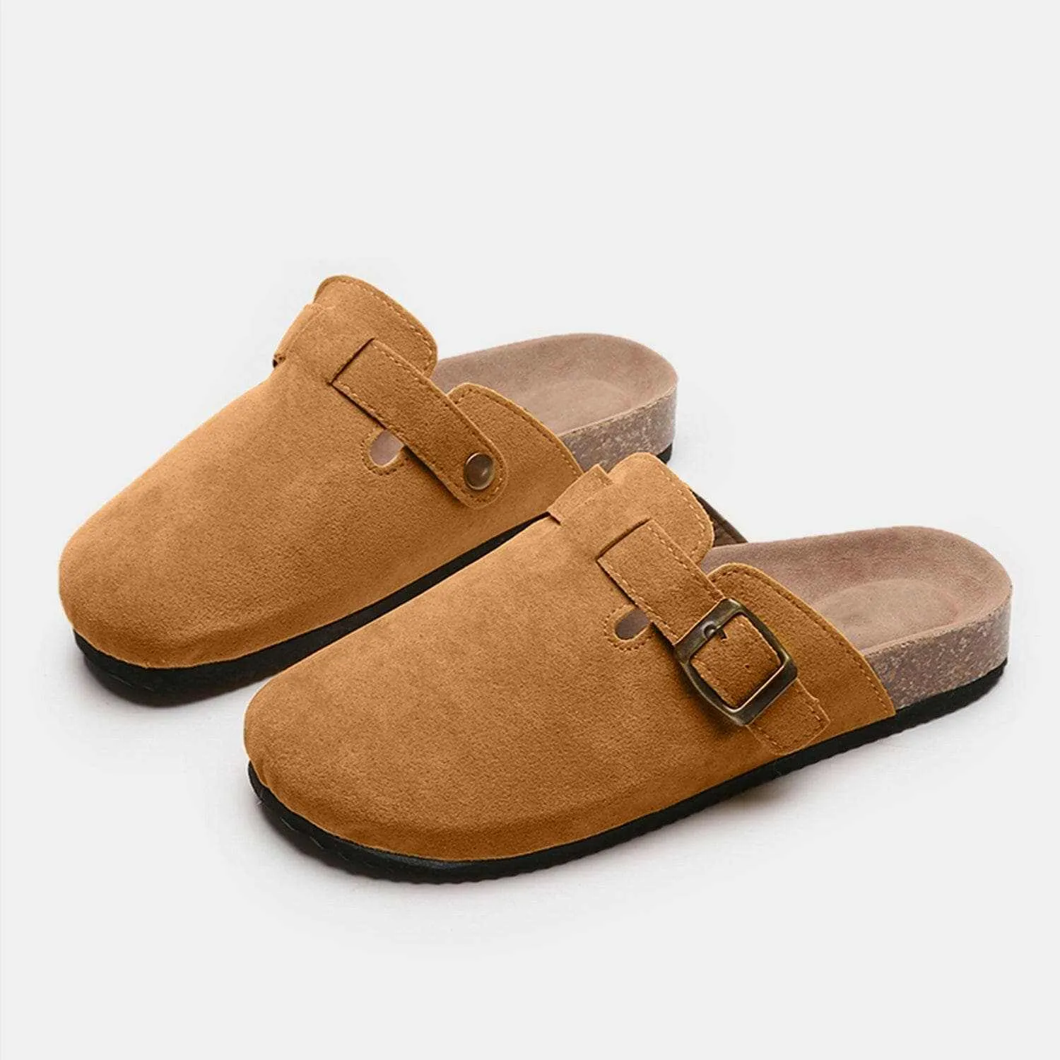 Chic suede closed-toe buckle sandals