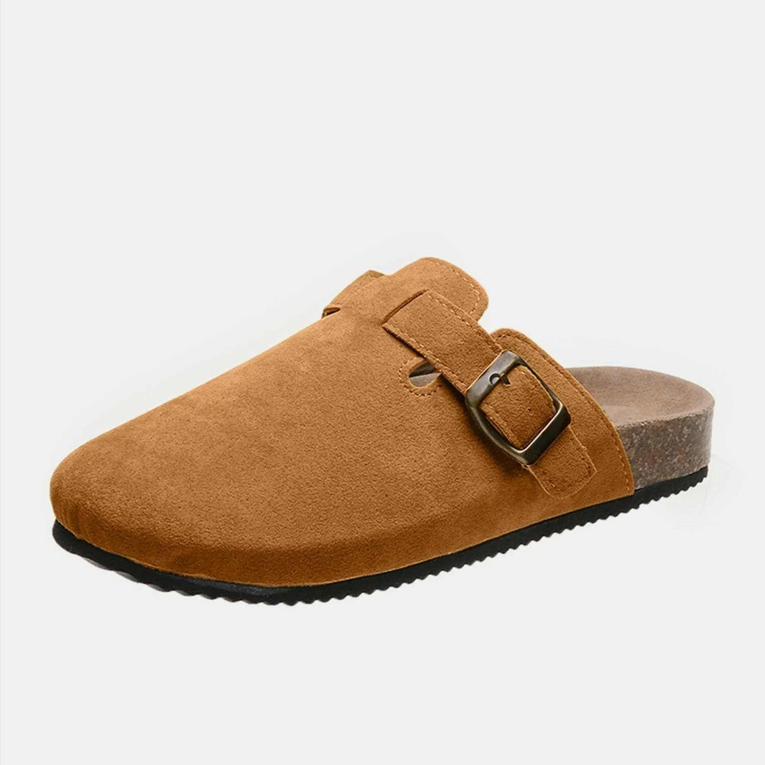 Chic suede closed-toe buckle sandals