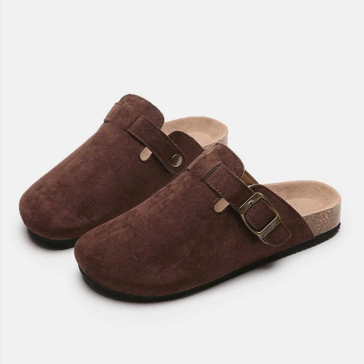 Chic suede closed-toe buckle sandals