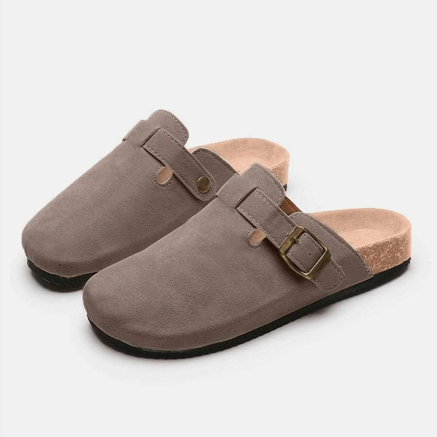 Chic suede closed-toe buckle sandals