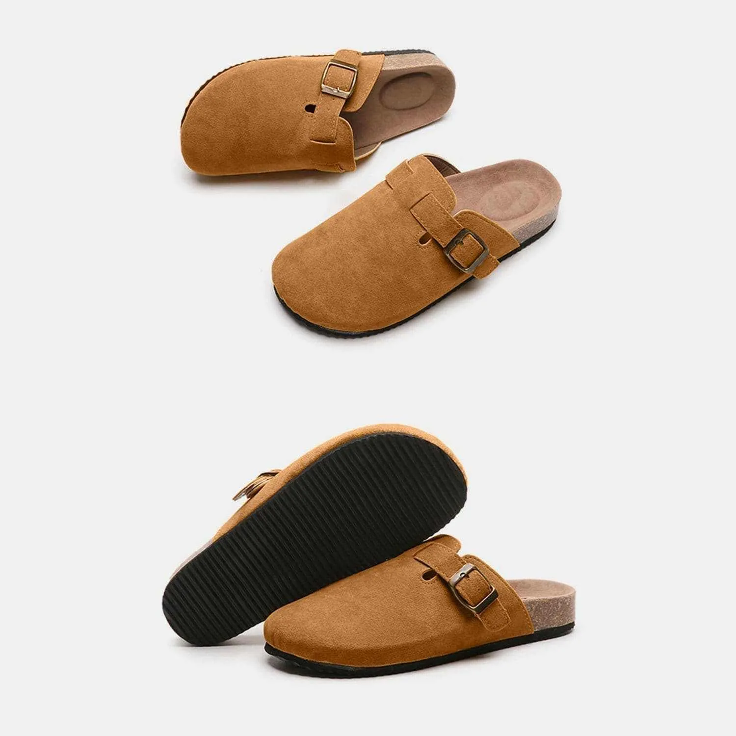 Chic suede closed-toe buckle sandals