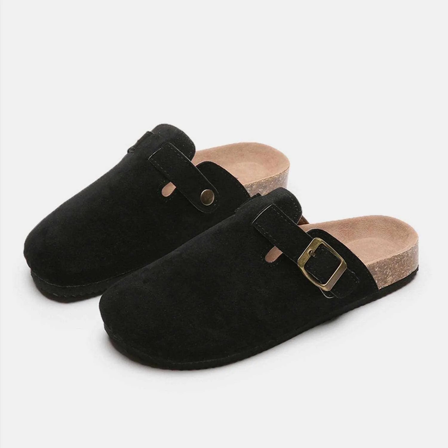 Chic suede closed-toe buckle sandals