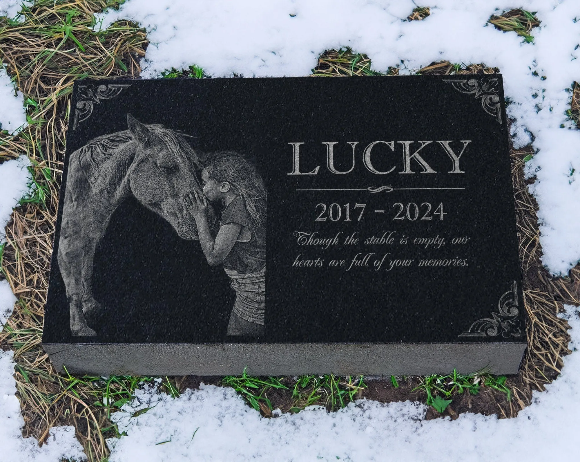 Customizable Granite Pony Horse Memorial: Engraved Headstone w/ Photo, Barn Marker, Burial Plaque Indoor/Outdoor Custom Horse Sympathy Gift