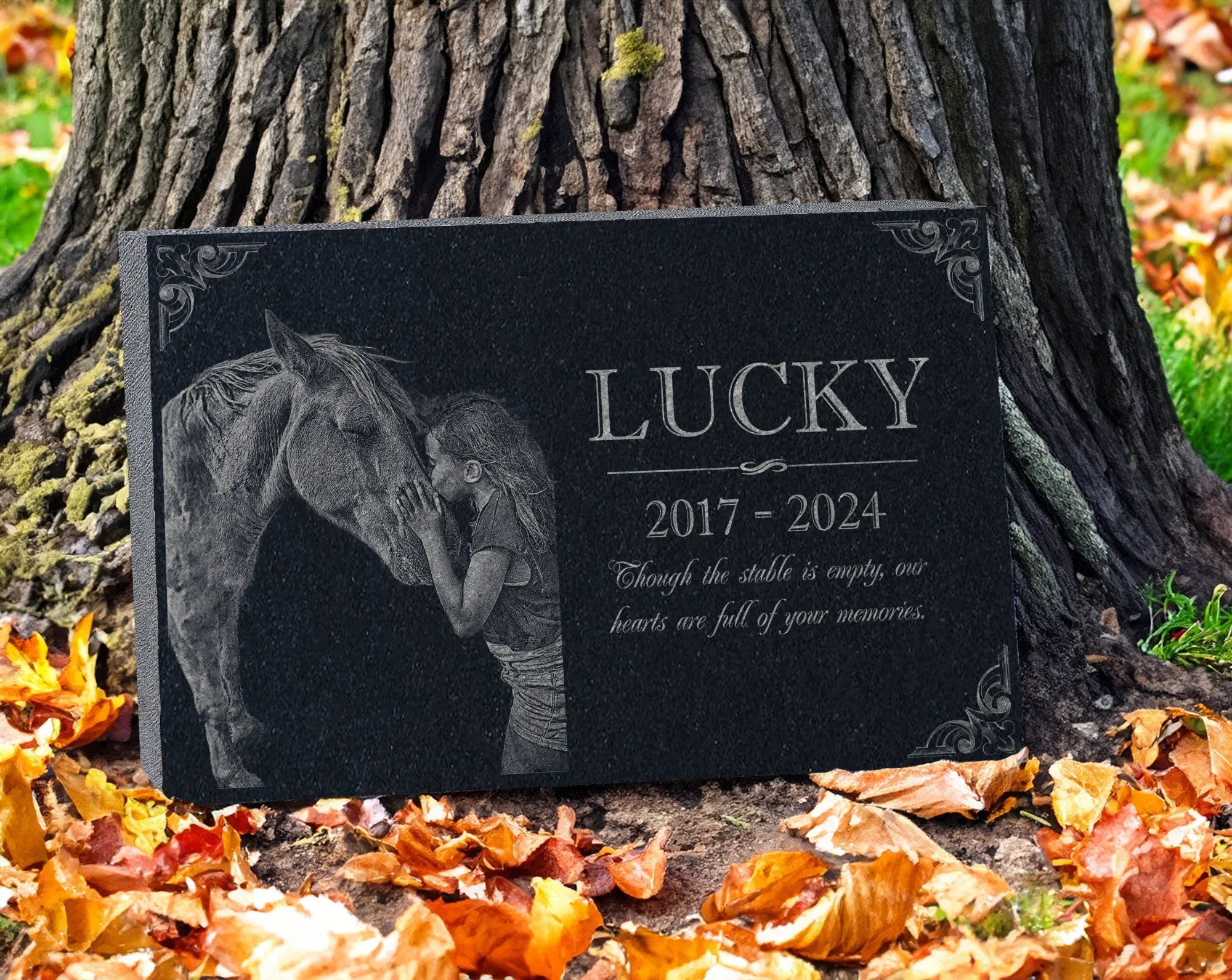 Customizable Granite Pony Horse Memorial: Engraved Headstone w/ Photo, Barn Marker, Burial Plaque Indoor/Outdoor Custom Horse Sympathy Gift