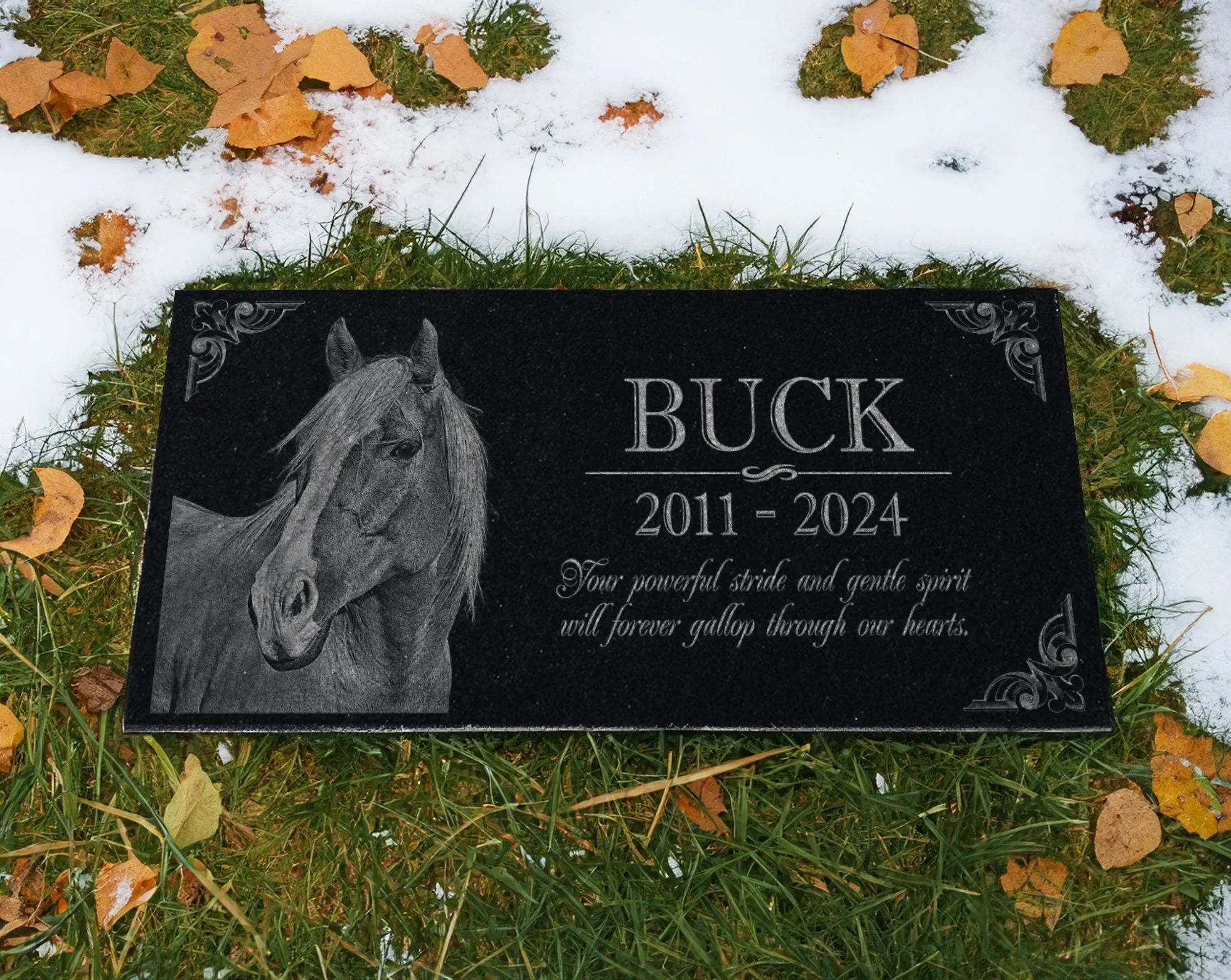 Customizable Granite Pony Horse Memorial: Engraved Headstone w/ Photo, Barn Marker, Burial Plaque Indoor/Outdoor Custom Horse Sympathy Gift
