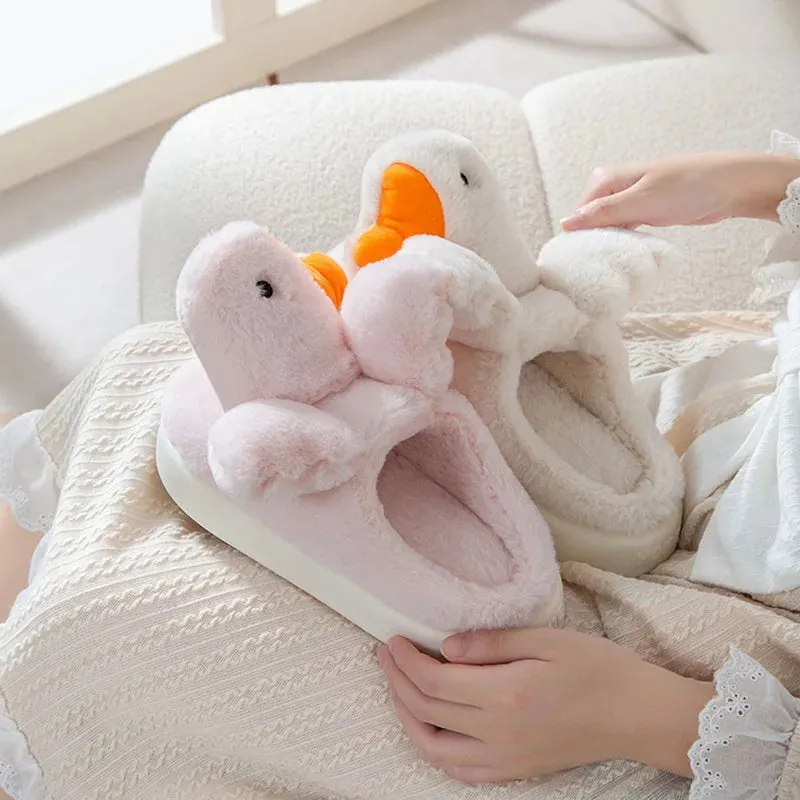 Cute Swan Furry winter Slippers for kids Fluffy Plush Duck House Slippers Soft Memory Foam Non-slip Slides Indoor