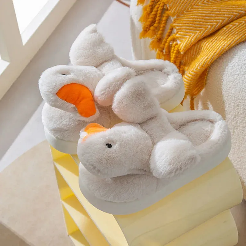 Cute Swan Furry winter Slippers for kids Fluffy Plush Duck House Slippers Soft Memory Foam Non-slip Slides Indoor