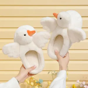 Cute Swan Furry winter Slippers for kids Fluffy Plush Duck House Slippers Soft Memory Foam Non-slip Slides Indoor
