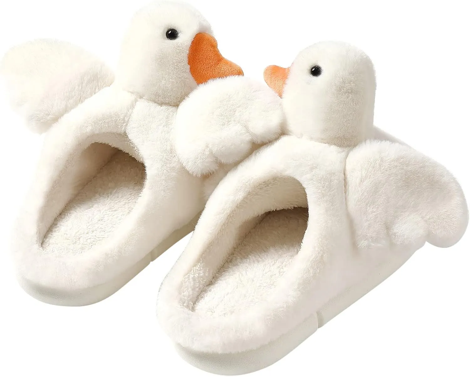 Cute Swan Furry winter Slippers for kids Fluffy Plush Duck House Slippers Soft Memory Foam Non-slip Slides Indoor