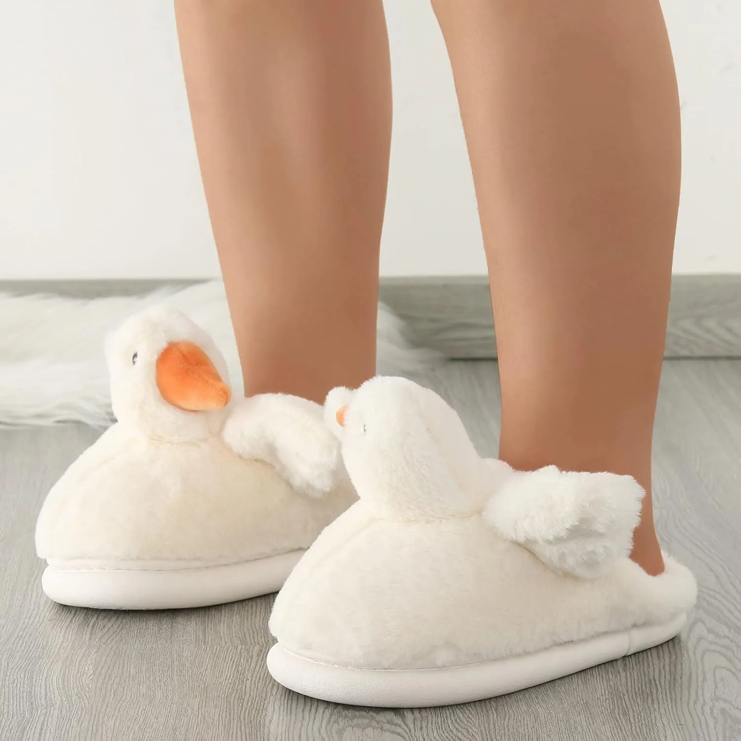 Cute Swan Furry winter Slippers for kids Fluffy Plush Duck House Slippers Soft Memory Foam Non-slip Slides Indoor