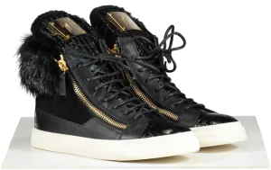 Giuseppe Zanotti Black Leather Suede And Calfhair London High-top Sneakers UK 4 EU 37 