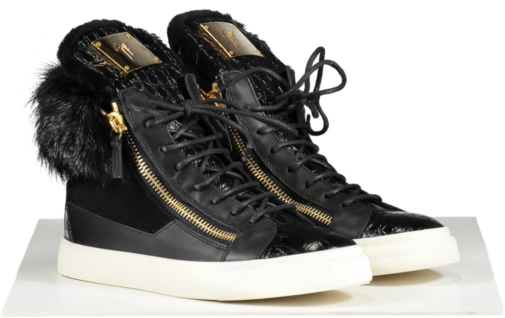 Giuseppe Zanotti Black Leather Suede And Calfhair London High-top Sneakers UK 4 EU 37 