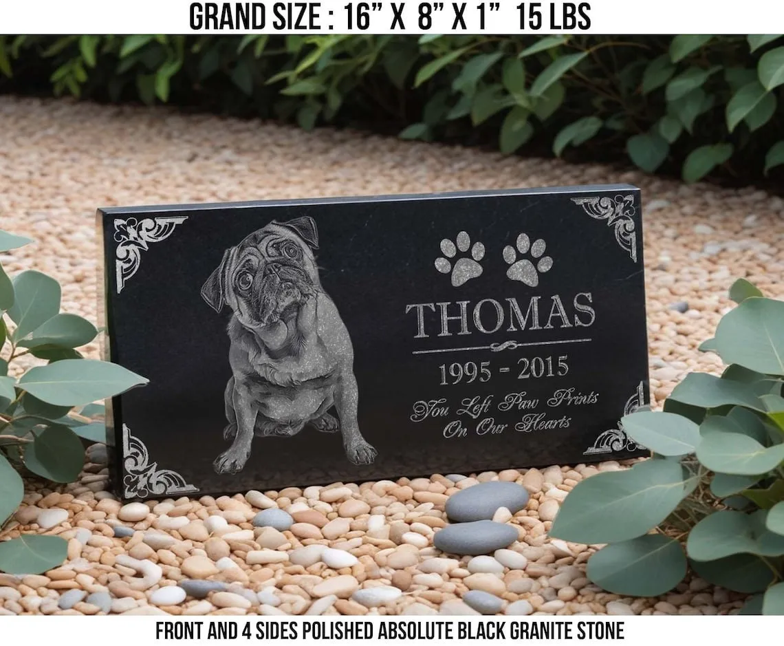 Personalized Pet Memorial Stone | Custom Grave Marker | Engraved Headstone for Cats & Dogs | Outdoor Animal Burial Monument | Pet Tombstone